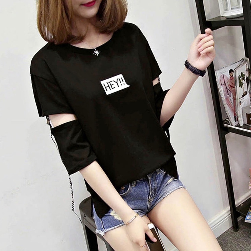 Slit Sleeved T Shirt with Straps